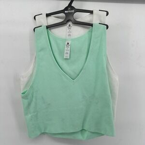 90 Degree by Reflex Rib Seamless Highline Tank Top V-Neck Mint White Gym L